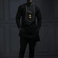 Dashiki Popular African Leisure Young Men's National Style New Black Crewneck Printed Long-Sleeved Shirt and Pants Two-Piece Set