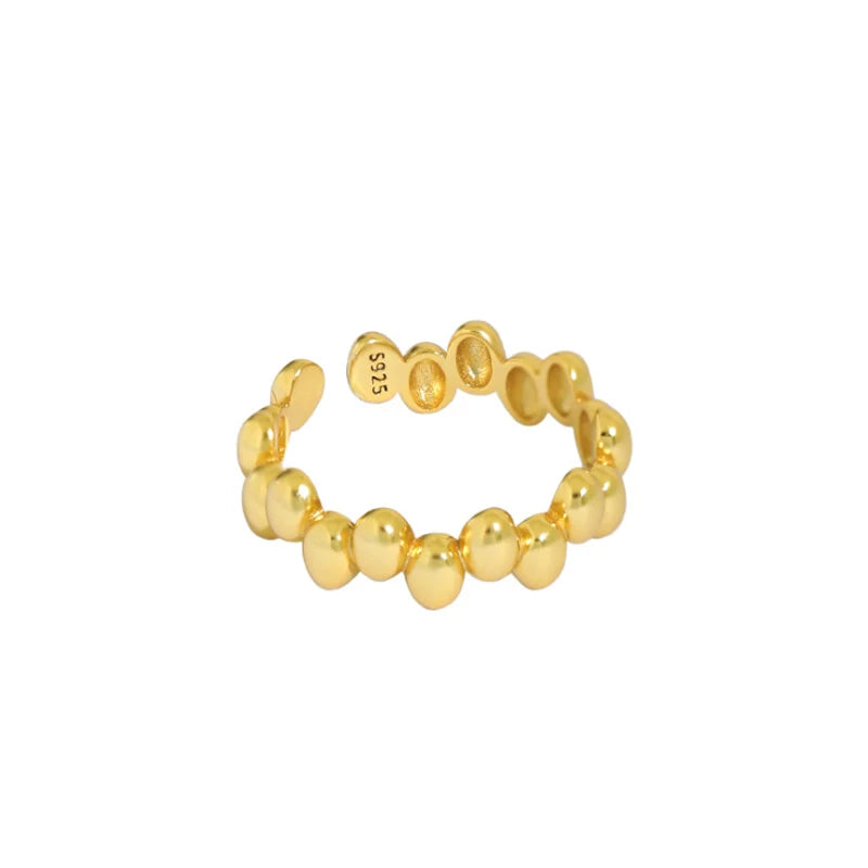 INS Minimalist Simple Gold Plated Ring Sterling Silver Geometric Bead Smooth Rings for Women