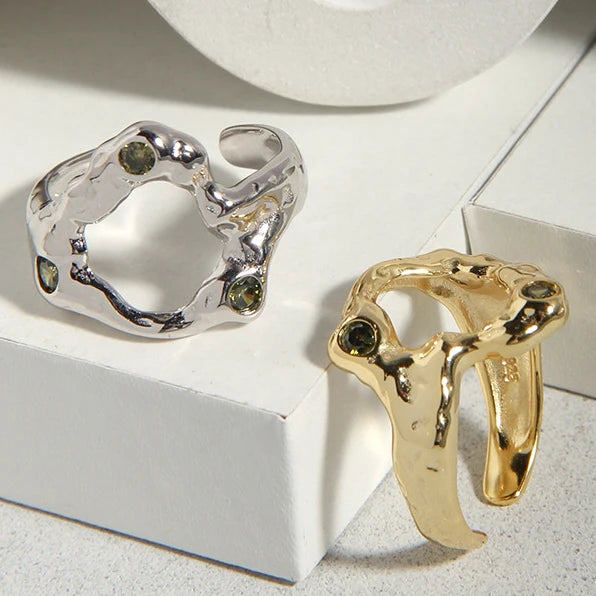 VIANRLA New Arrival 925 Sterling Silver Open Adjustable Ring with Zircon Setting Hollow Finger Rings
