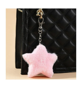 Colorful Soft Plush Star Shape Pompom Keychain Faux Rabbit Fur Ball Keyring for Handbag Car Key Ring Charm