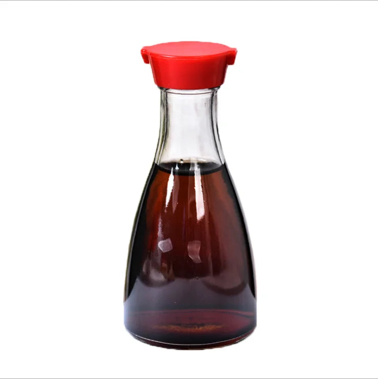 150ml Glass Bottle with Red Plastic Screw Cap Kitchen Dining Table Condiment Pot for Sesame Oil Soy Sauce Vinegar Cookie Use