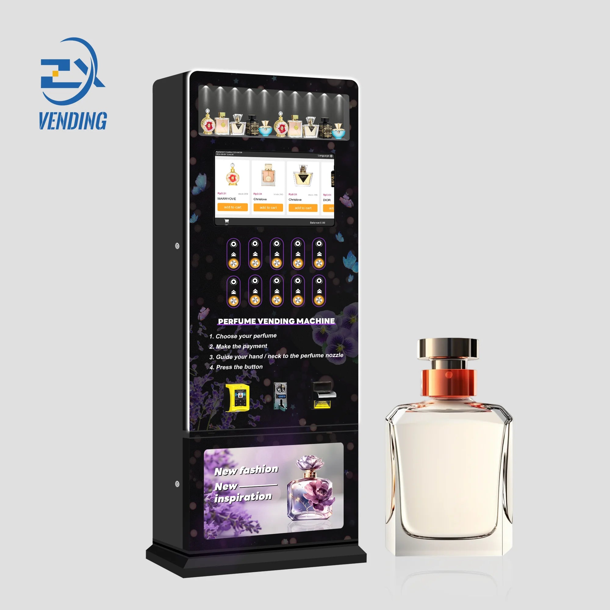ZXVENDING 5 Buttons Credit Card Payment Reader Touch Screen Fragrance Spraying Smart Vending Machine for Perfumes Version 1.0