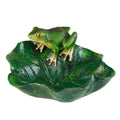 Frog on Lotus Leaf Bird Bath Resin Frog Figurine for Garden Decor