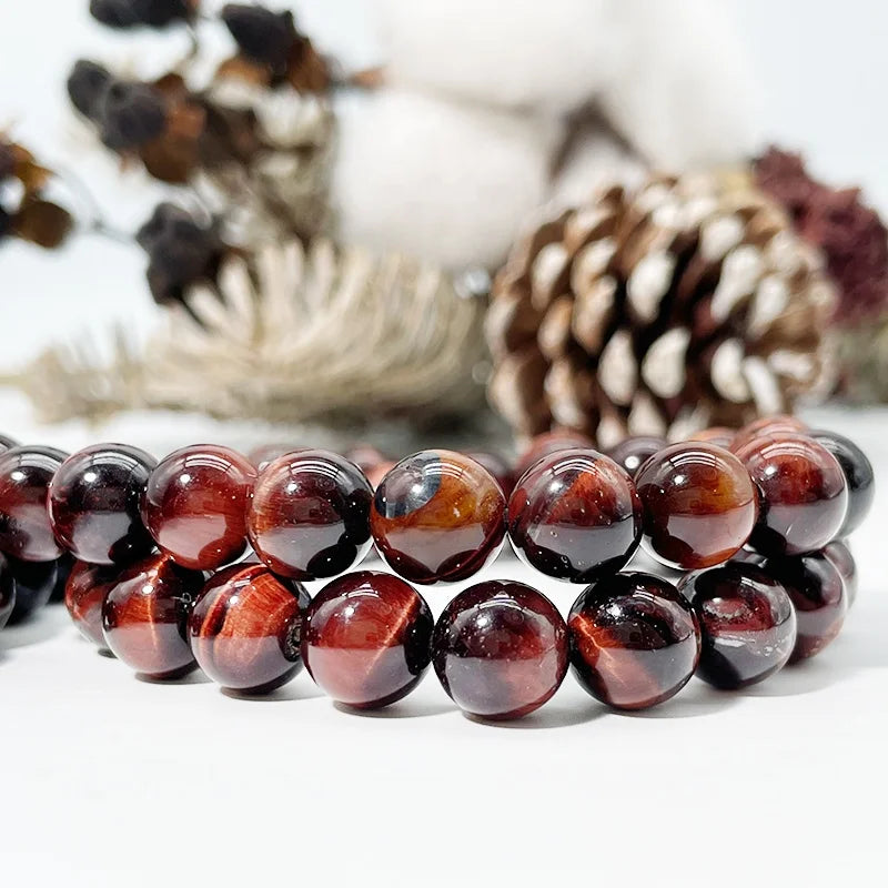 Natural Well Polished Gemstone Round Loose Beads  AA Red Tiger Eye  Energy Stone Beaded for Jewelry Making Bracelet Necklace