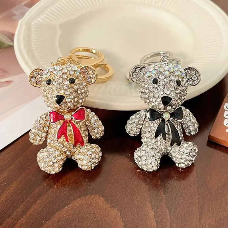 Crystal Rhinestone Teddy Bear KeyChain Holder Car KeyRing Glitter Valentines Day Teddy Bear Metal KeyChains Birthday Friend Gift