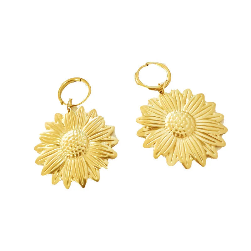 2023 Personalized Golden Stainless Steel Vintage Hoop Sunflower Earrings for Women Stainless Steel Earrings
