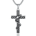 New Religious Jewelry Stainless Steel Men's Winding Snake Cross Necklace