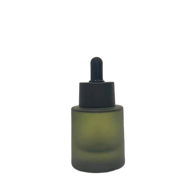 Customize Dark Clear Green Glass Dropper Bottle 30ml Matte Frosted Green Bottle Flat Shoulder Essential Oil Glass Dropper Bottle