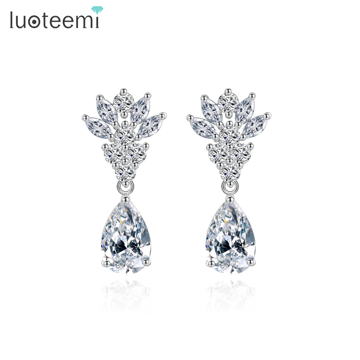 LUOTEEMI Rhinestone Zircon Trending Quality Copper Alloy Modern Jewelry Drop Elegant Custom Flower Stud Earring for Woman