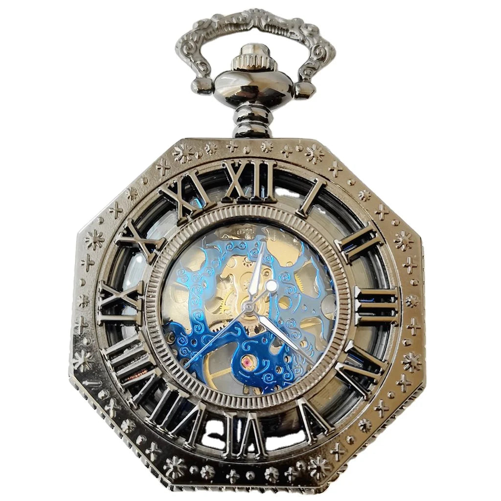 Classic Embossed Hollow Mechanical Watch Octagon Roman Mechanical Pocket Watches
