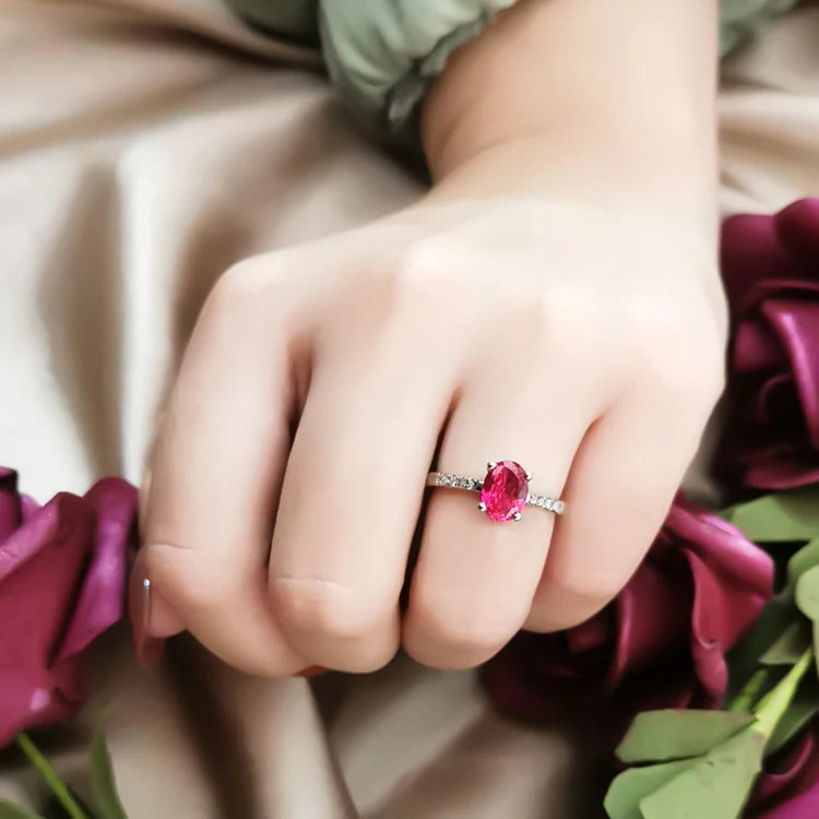 New Fashion Quality 925 Sterling Silver Oval Cut Lab Grown Ruby Emerald Blue Sapphire Ring Jewelry for Wedding