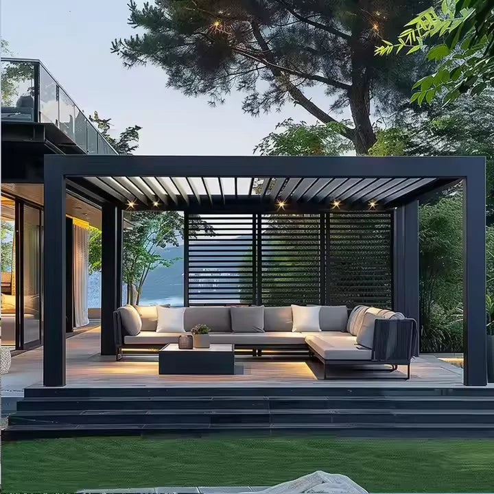 Custom Aluminum Pergola with Adjustable Louvered Roof and Waterproof Design for Garden Building Pavilion Courtyard Deck Area MegaBDM