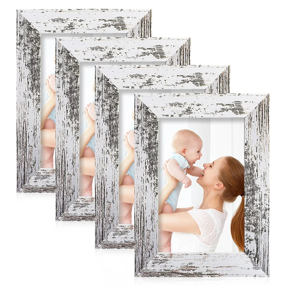 4 X 6 Rustic Picture Frames Set of 6 Photo Frame Collage for Wall Decor Mounting or Tabletop Display Distressed White