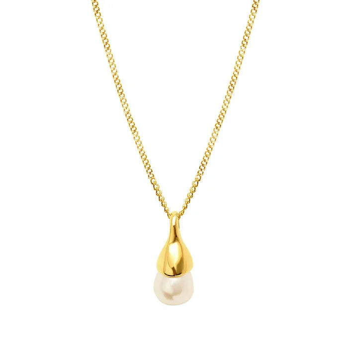 Stainless Steel 18K Gold Plated  Imitation Pearl Water Drop Pendant Necklace Titanium Steel Personalized Pearl Choker Necklace