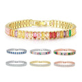 Wholesale Women rainbow Colored 2.5*5mm Crystal Tennis Chain Bracelet Silver Rose Gold Iced Zircon Brass Rose Geometric Gift