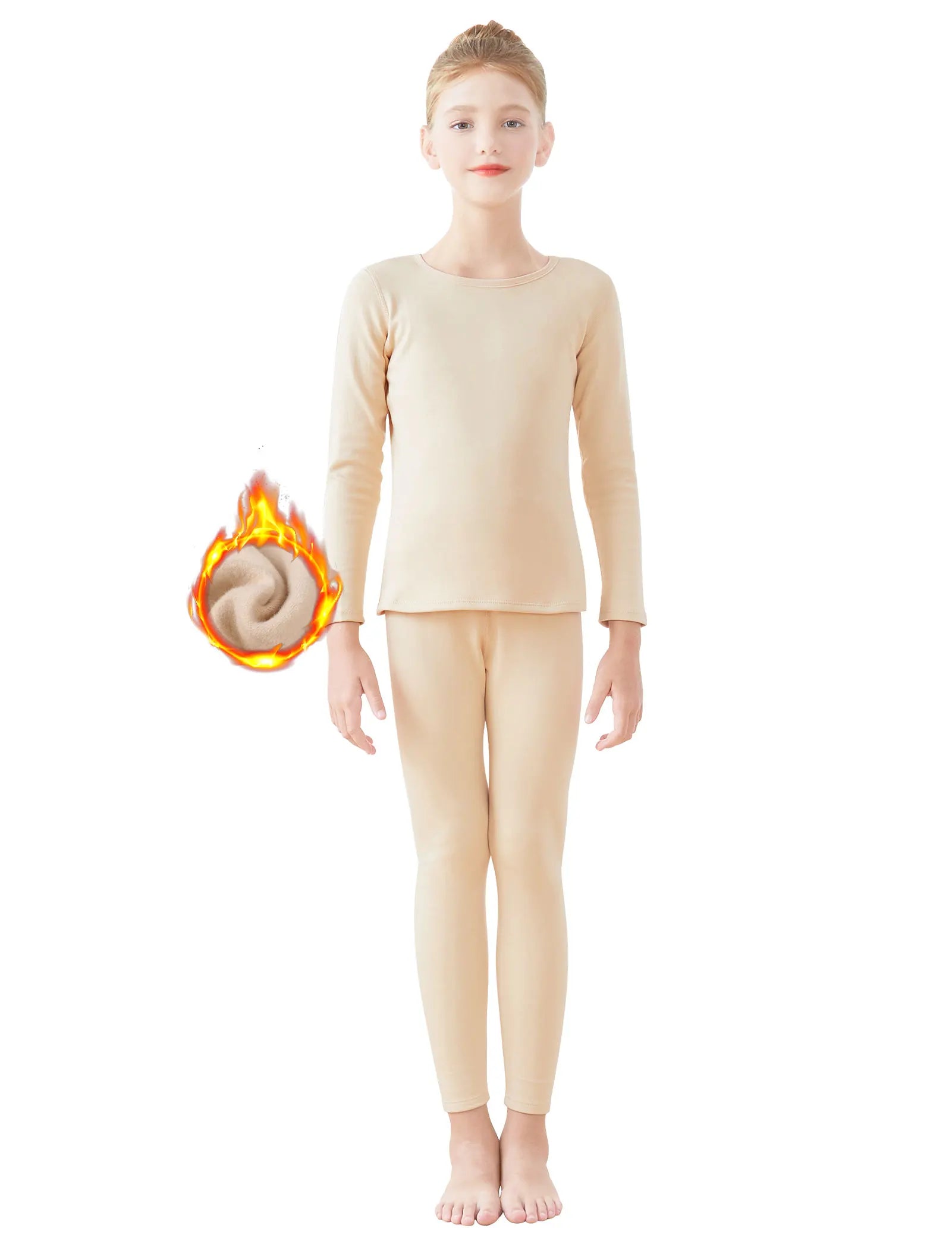 Children Warm Base Layer Girls Autumn Winter De Velvet Bottoms Suit Self-heating Complexion Underwear