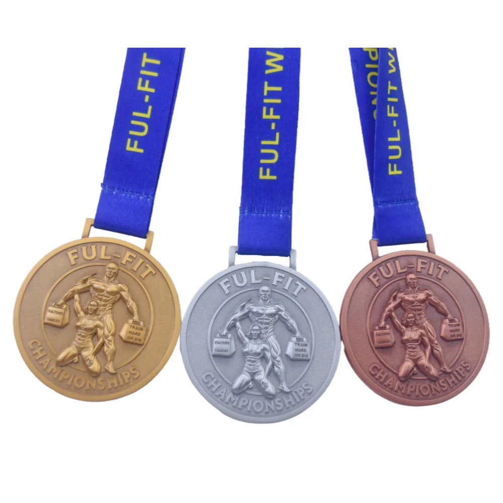 Custom 3D Bodybuilding Medals for Full-Fit WNBF Antique Fitness Medals Weightlifting Gymnastics Dance Awards Medals with Ribbon