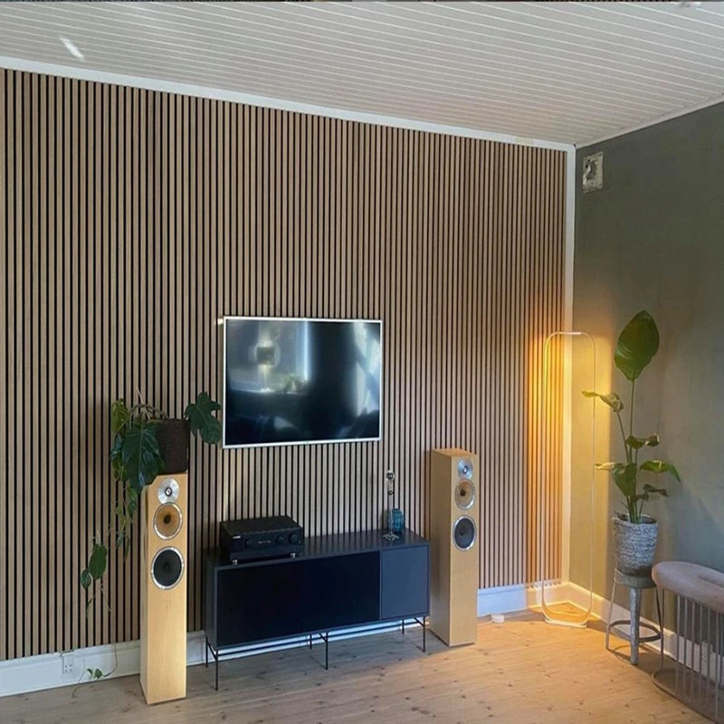 Nature Walnut Akupanel Sound Proof Grooved Acoustic Slat Wood Wool Panel