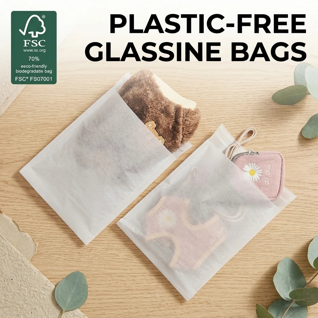 100% Recycled Wallet Paper Bag Glassine Paper Packaging for Ties Cap Custom Logo Print Jewelry Bag Degradable Garment Paper Bag