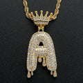 2022 Hot Selling Men's Bling Bling Iced Out Letters Crown Initial Letter Necklace Fashion Bubble Letter Necklace
