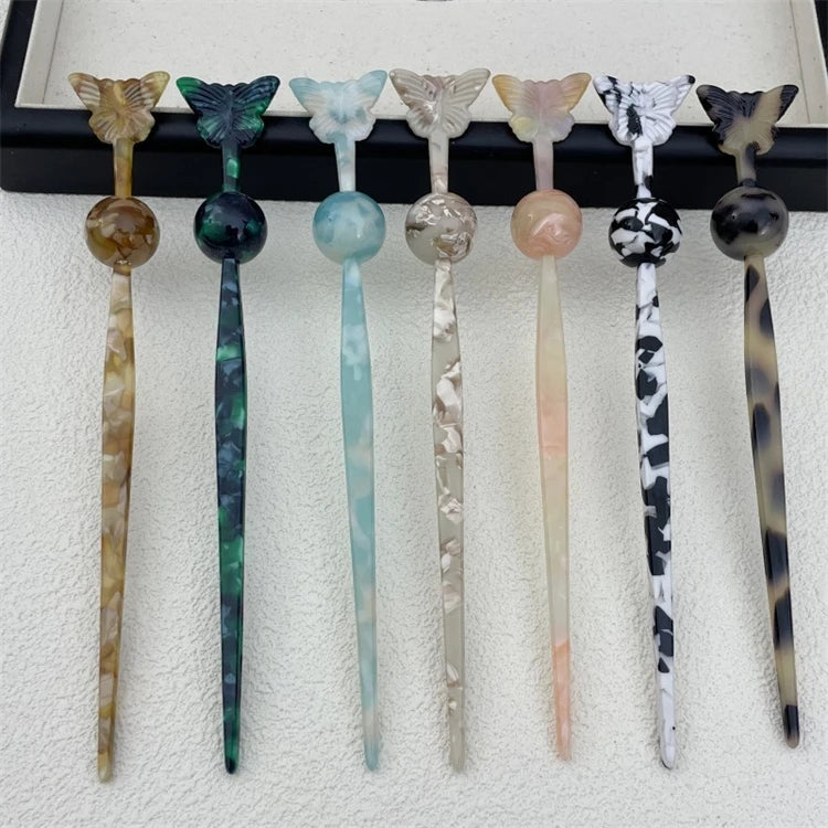 Retro Vintage Butterfly Hairpin Acetate Ball Hair Chopsticks Fashion Accessories for Hair Styling