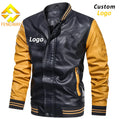 Fengway Custom Spring Streetwear Men Motorcycle Jacket Patchwork Zip-Up Pu Leather Windproof & Breathable