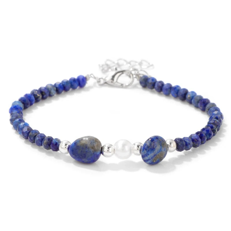 Dainty Natural Lapis Lazuli Stone Bohemia Geometric Beaded Bracelet Pearl Charm Adjustable Yoga Healing Meditation Bracelet