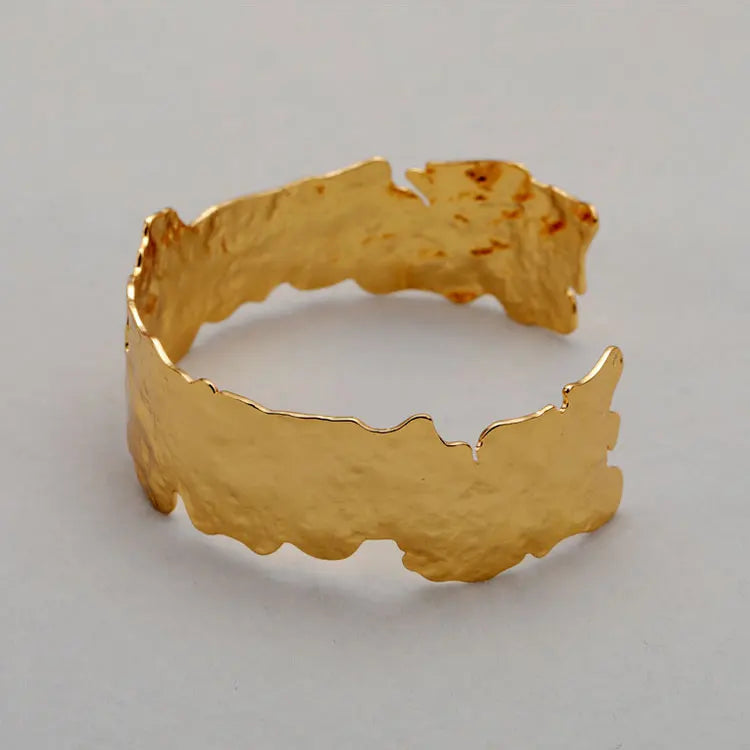 SC Personalized Irregular Opening Cuff Bangles Exaggerated Women Genuine Gold Plated Brass Hammered Bangles for Girls