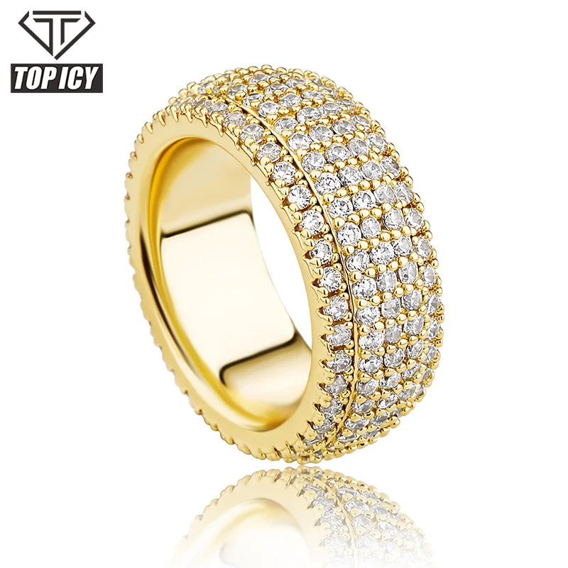 New Hip Hop Iced Out Zircon Gold Full Setting Silver Diamond Rings Design for Men Jewelry Wholesale