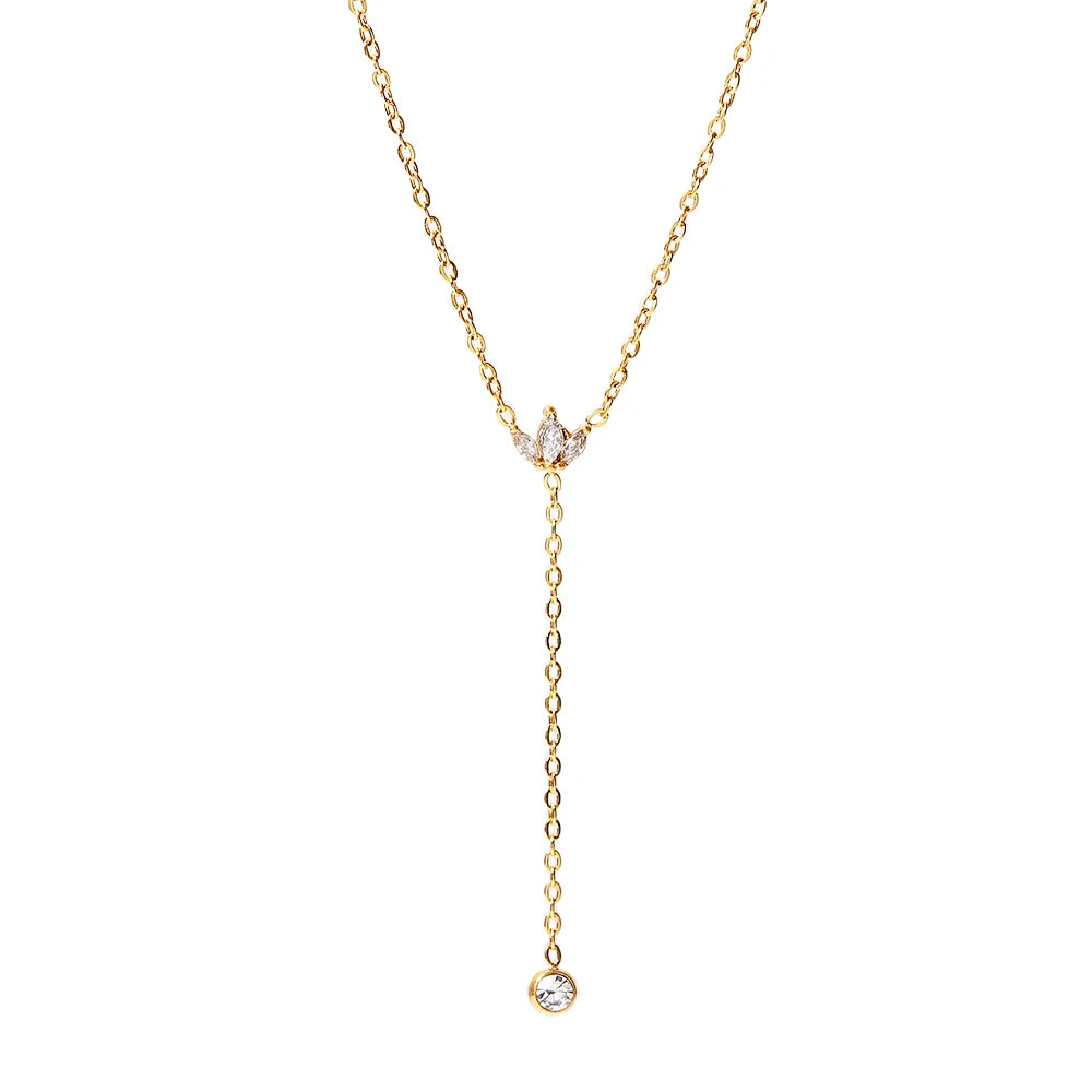 Minimalist 18K Gold Plated Zircon Necklace Stainless Steel Snake Y Shape Crown Zircon Necklace