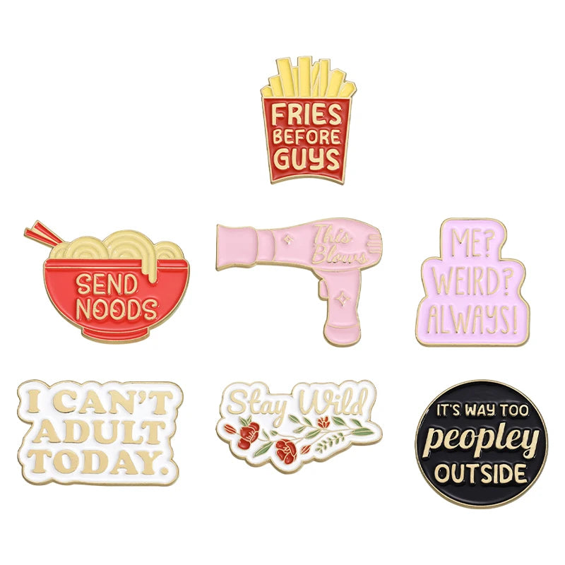 Fries Before Guys Soft Enamel Plated Metal Craft Custom Daily Food Noodles Lapel Pins for Suit