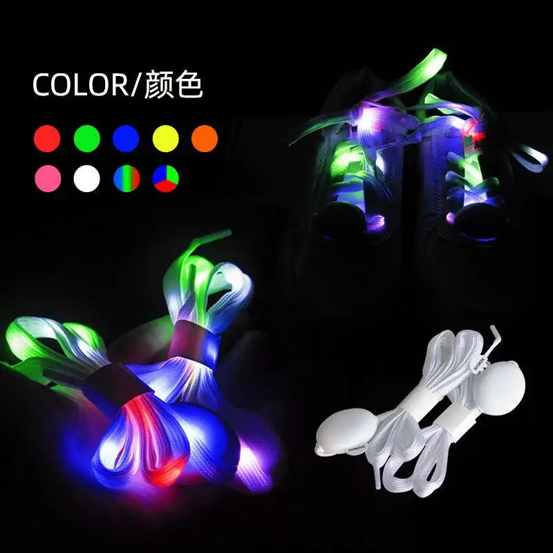 LED Colorful Imitation Nylon Luminous Shoelaces Fluorescent Braided Night Running Sports Cool Performance Multi-color Shoelaces