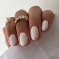 Round Gold Foil Milk White Pure Press on Nails Artificial Sweet and Girly Slimming False Nails Wearable Fake Nails