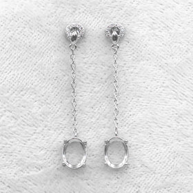 Sterling Silver 7*9mm Semi Mount Line Earrings Empty Support Blank Claws Setting S925 Base Without Center Stone for DIY Inlay