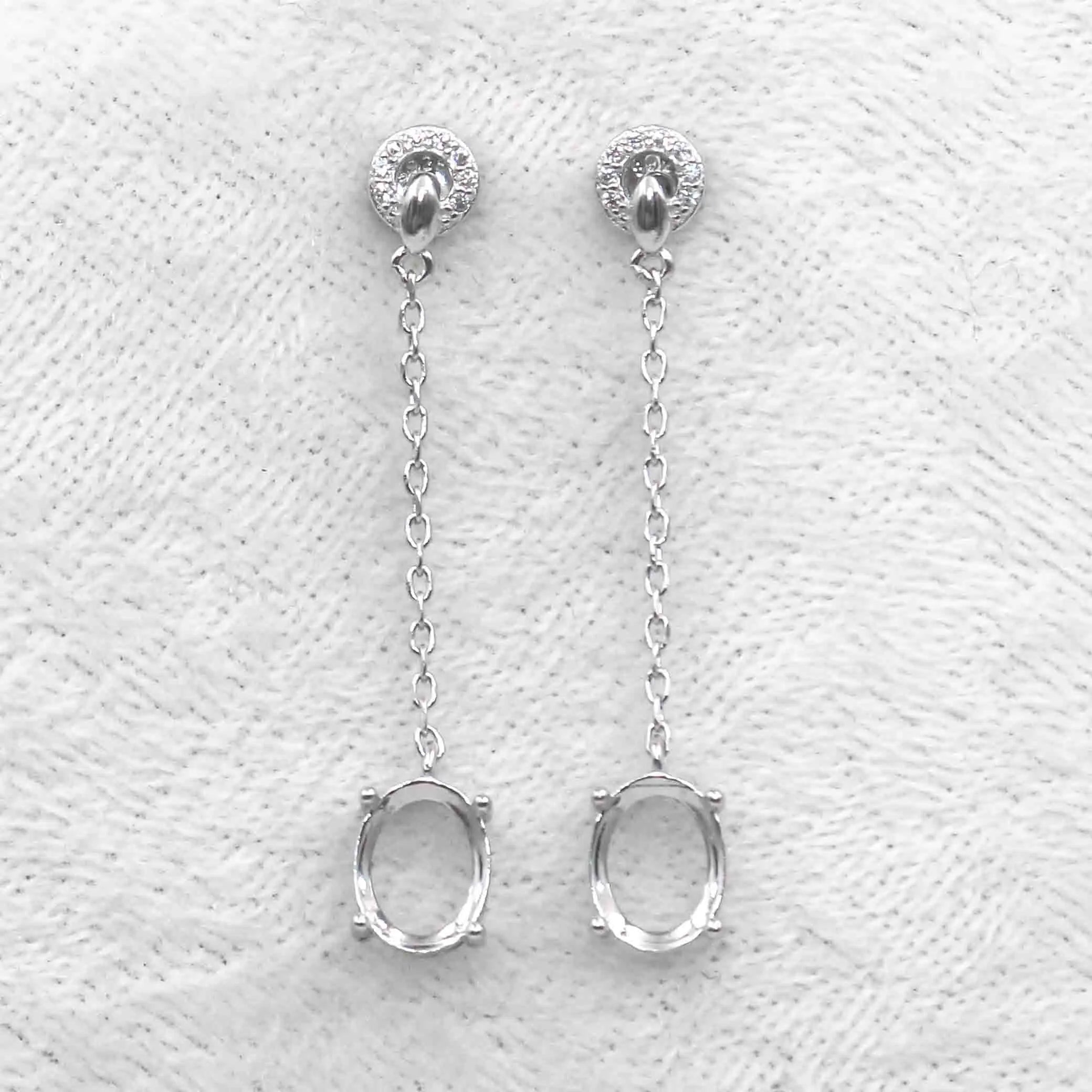 Sterling Silver 7*9mm Semi Mount Line Earrings Empty Support Blank Claws Setting S925 Base Without Center Stone for DIY Inlay