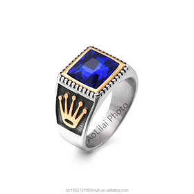 Men's/Women Classic Gemstone Palm Ring Bezel Setting 18K Gold Plated Stainless Steel Factory Direct Sales