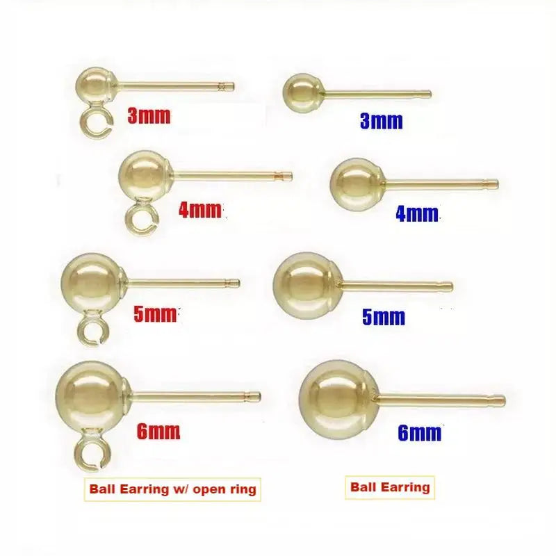 GP US Ball Stud Earrings 2/3/4/5/6mm Permanent Jewelry 14k Gold Filled Ball Ear Post Earrings Findings with Open Closed Ring