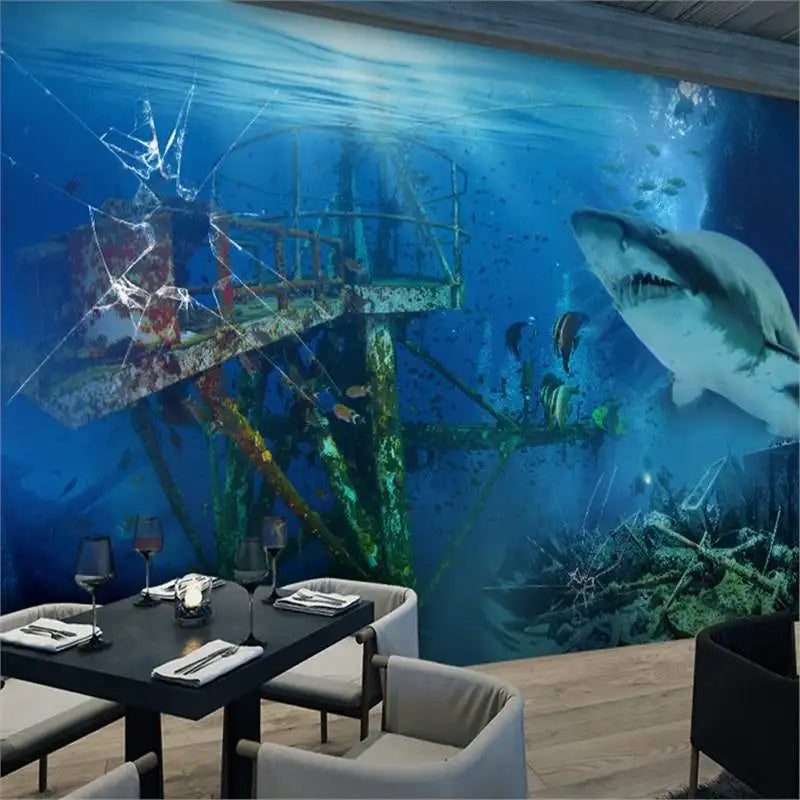 Underwater World Wallpaper 3D Stereo Vision Extended Space Wallpaper Children's Room Western Restaurant Ceiling Decoration Mural