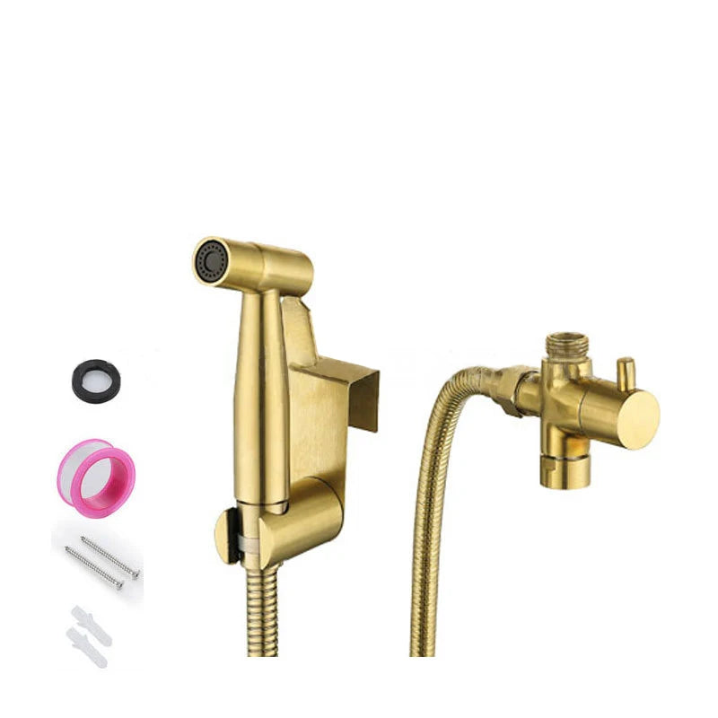 Modern Brushed Gold Wall-Mounted Stainless Steel Hand Held Bidet Sprayer with Easy Installation for Toilet and Bathroom Use