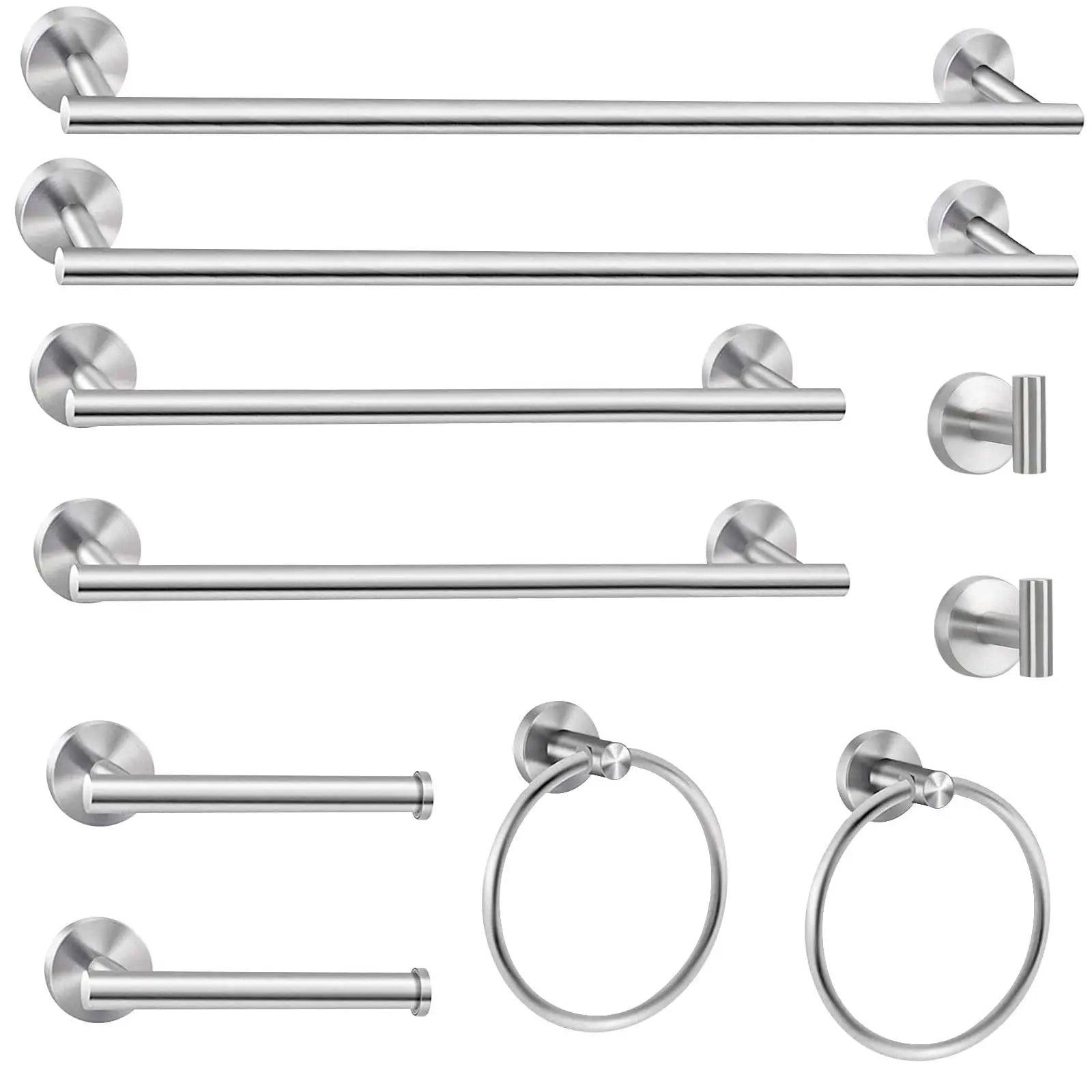 Wall Mounted Bathroom Hardware Set SUS 304 Stainless Steel Towel Bar Set Includes Bar Hook Ring Fittings Sanitary Set