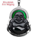 FS925 Silver Inlaid Natural Ink Jade Grade a Jadeite Ink Jade Buddha Male Green Jade Pendant Fashion Simple Ladies
