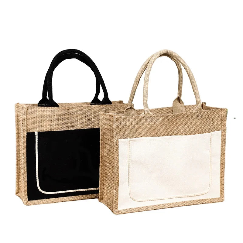 Hot Selling Reusable Natural Linen Hessian Beach Shopping Jute Tote Bag Custom Logo Printed Wholesale