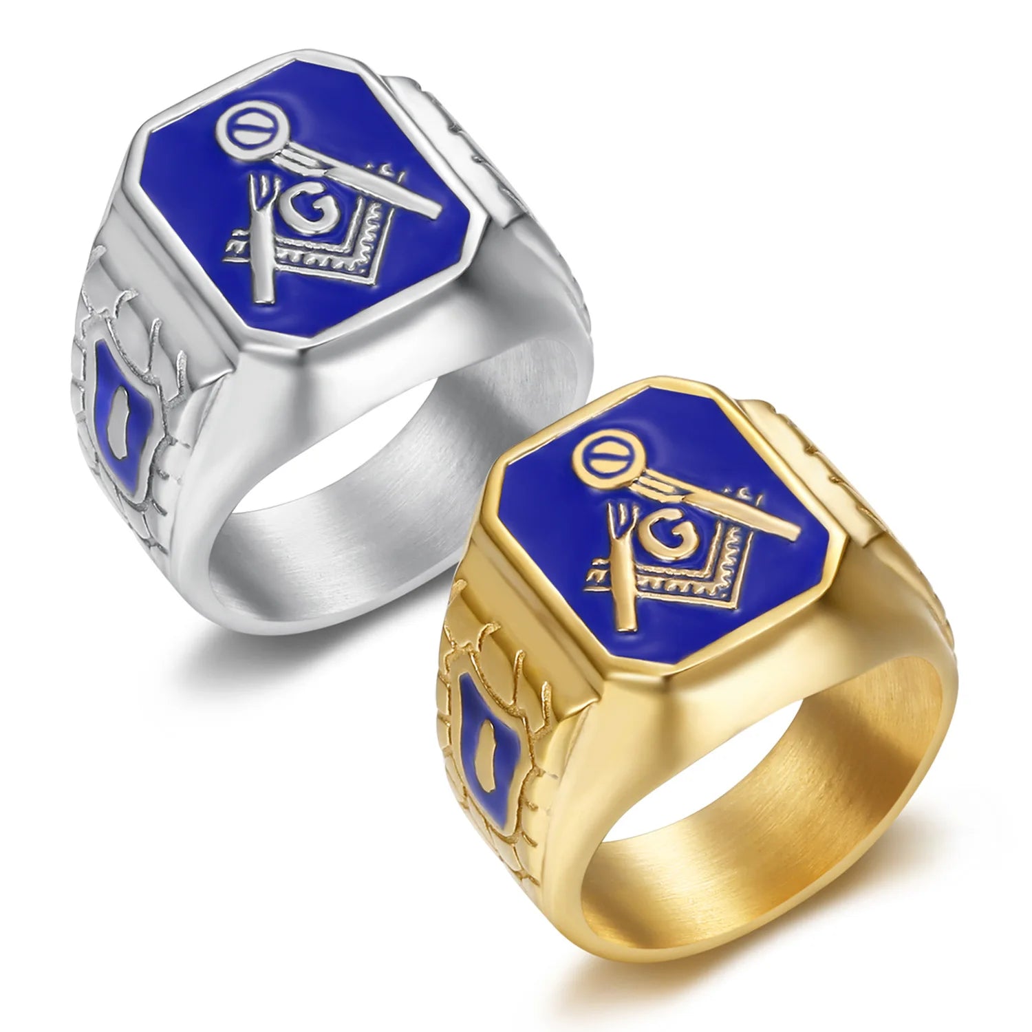 18K Gold-plated Non-fading High-quality Stainless Steel Masonic Ring Enamel-engraved Fashionable AG Ring Jewelry