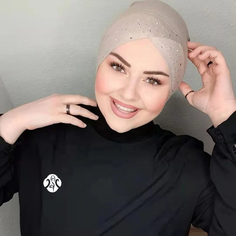 MOTIVE FORCE Cross Design Islamic Underscarf for Women Arab Muslim Turban Modal Elastic Bottom Cap Tie Rope Hijab Hat Hijab