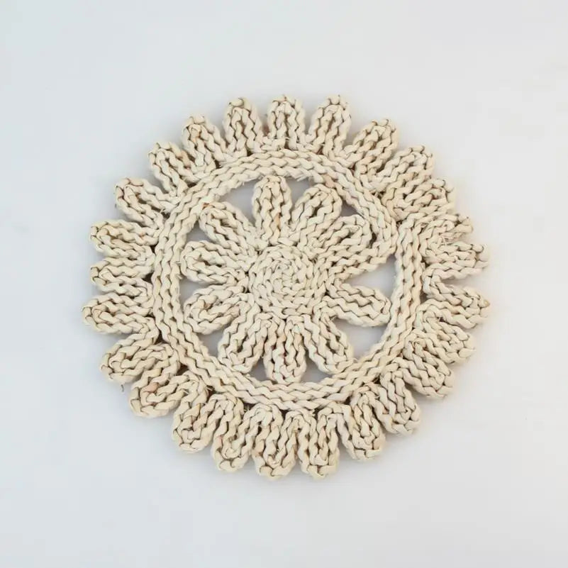 Kitchen Natural Braided Rattan Tablemat Hollow Wicker Charger Plates Round Woven Placemats for Dining Table
