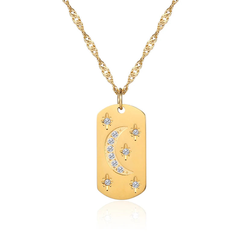 Wholesale Moon and Star Pendant PVD 18K Gold Plated Stainless Steel Jewelry Moon Star Necklace