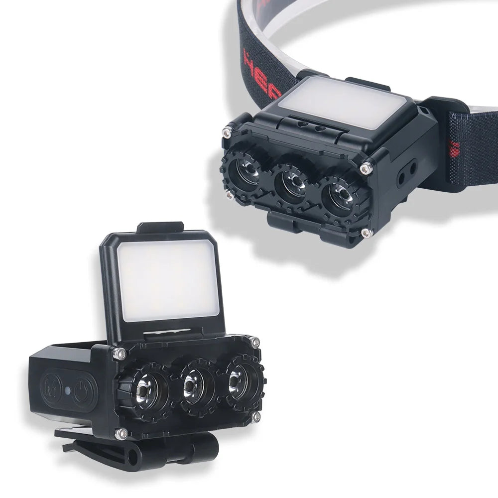Portable LED Headlamp Hat Clip Light Rechargeable Motion Sensor Camping Work Waterproof USB C Head Lamp