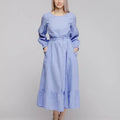 Enyami Retro Summer Dress Women's Sundress Ladies Casual Bohemian Short Sleeve Cotton Linen Long Solid Beach Dress