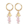 18K Gold Plated Stainless Steel Dangle Flower Charm Pink Irregular Natural Stone Woman Freshwater Pearl Earrings