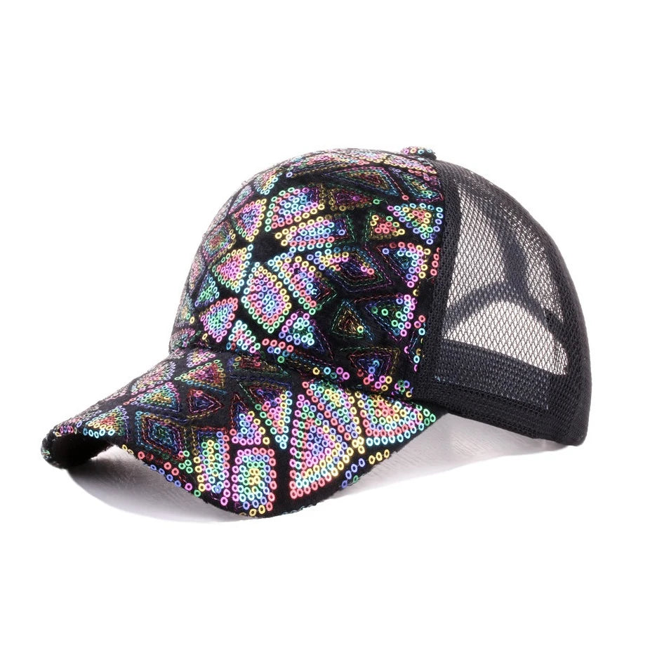 Wholesale Sequin Baseball Hat Bling Reversible Mesh Baseball Cap Adjustable Snapback Sun Running Trucker Hat for Men Women